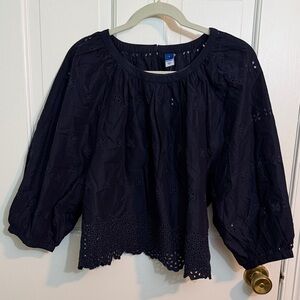 NWT Old Navy Dark Blue Eyelet Blouse Size L